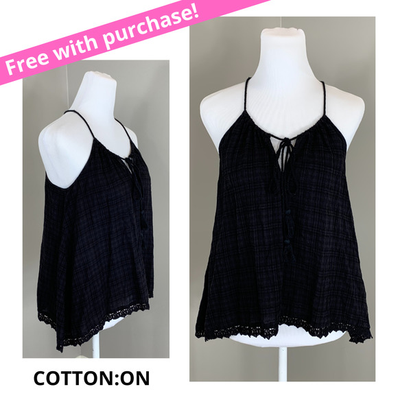 FREE Cotton On Summer Black Tank Top Waffle Weave Tassle Beach Vacation Picnic - Picture 1 of 10